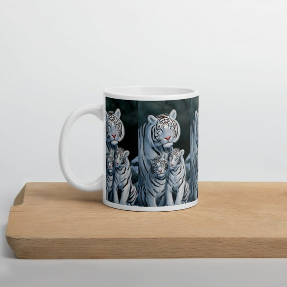 11oz Wildlife White Tiger Family Ceramic Mug
