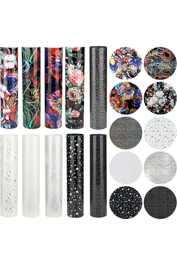11pcs 10 Sheets Flower PU Heat Transfer Film 12 x 10 Inch Flower Pattern Heat Transfer Film HTV Vinyl Heat Craft Film and T-Shirt Decoration DIY