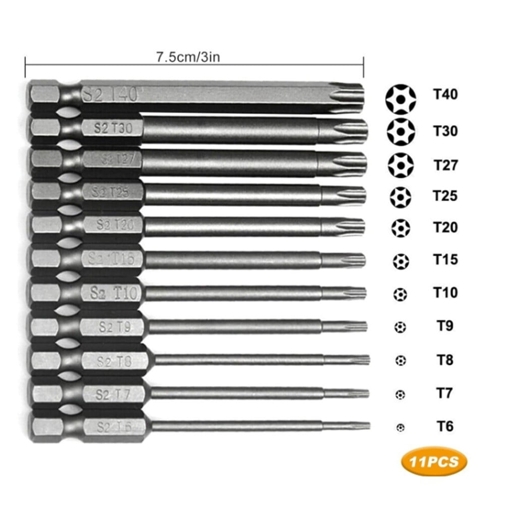 11pcs 100mm for Torx Head Screwdriver Bit Set Hex Shank Long Drill Bits