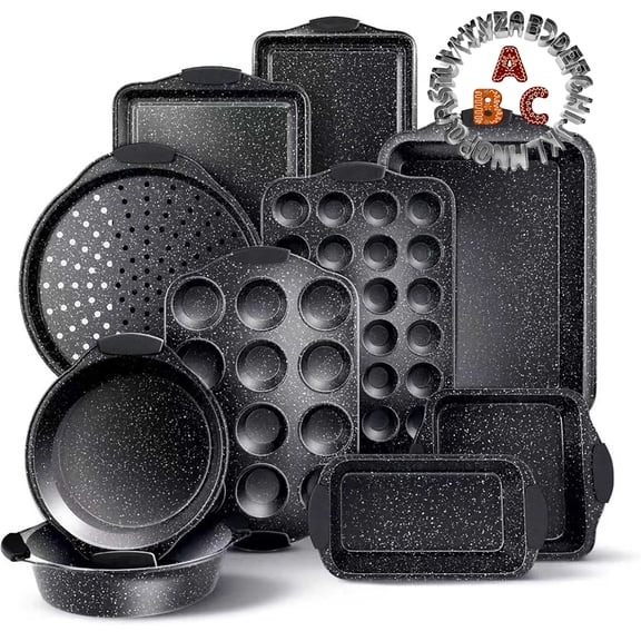 11pcs Bakeware Set Baking Pan Set Non-Stick Kitchen Oven Round/Square Cake Pan, Muffin Pan, Baking Pan, Cookie Sheet Set Baking Supplies Christmas