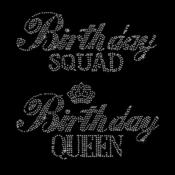11pcs Birthday Queen Squad Iron on Transfers Silver Glass Rhinestone Iron On Transfer Decal Bling Patch Heat Transfer Sticker