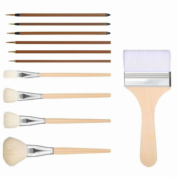 11pcs Ceramic Brushes for Glazing,Wooden Pottery Glaze Brushes for Pottery Acrylic, Art Brushes Set for Painting Artists