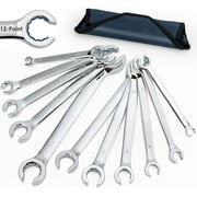 11pcs Flare Nut Wrench Set, Metric & SAE, 12-Point Line，8 to 19mm & 1/4" to 7/8", Cr-V Steel