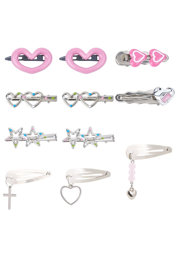 11pcs Iron Snap Hair Clips with Plastic and Enamel Hair Accessorise for Girls Mixed Color 23.5~88mm