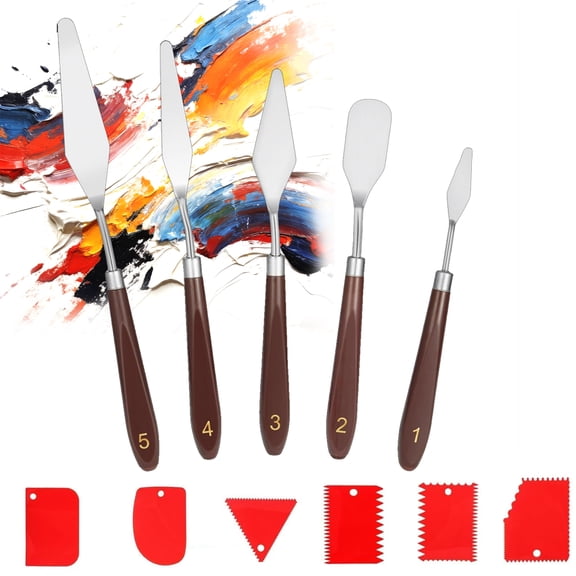 11pcs Palette Knife, Stainless Steel Painting Knife Set, Flexible Spatula Pallet Knife, Artist Knives, Oil Painting Accessories Color Mixing Scraper for Oil, Canvas