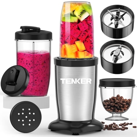 11pcs Personal Blender and Grinder Combo , Smoothie Blender for Shakes, Juices, Youngsters Food, Nutritious Recipe with Brush, Modern Kitchen Appliance,Black