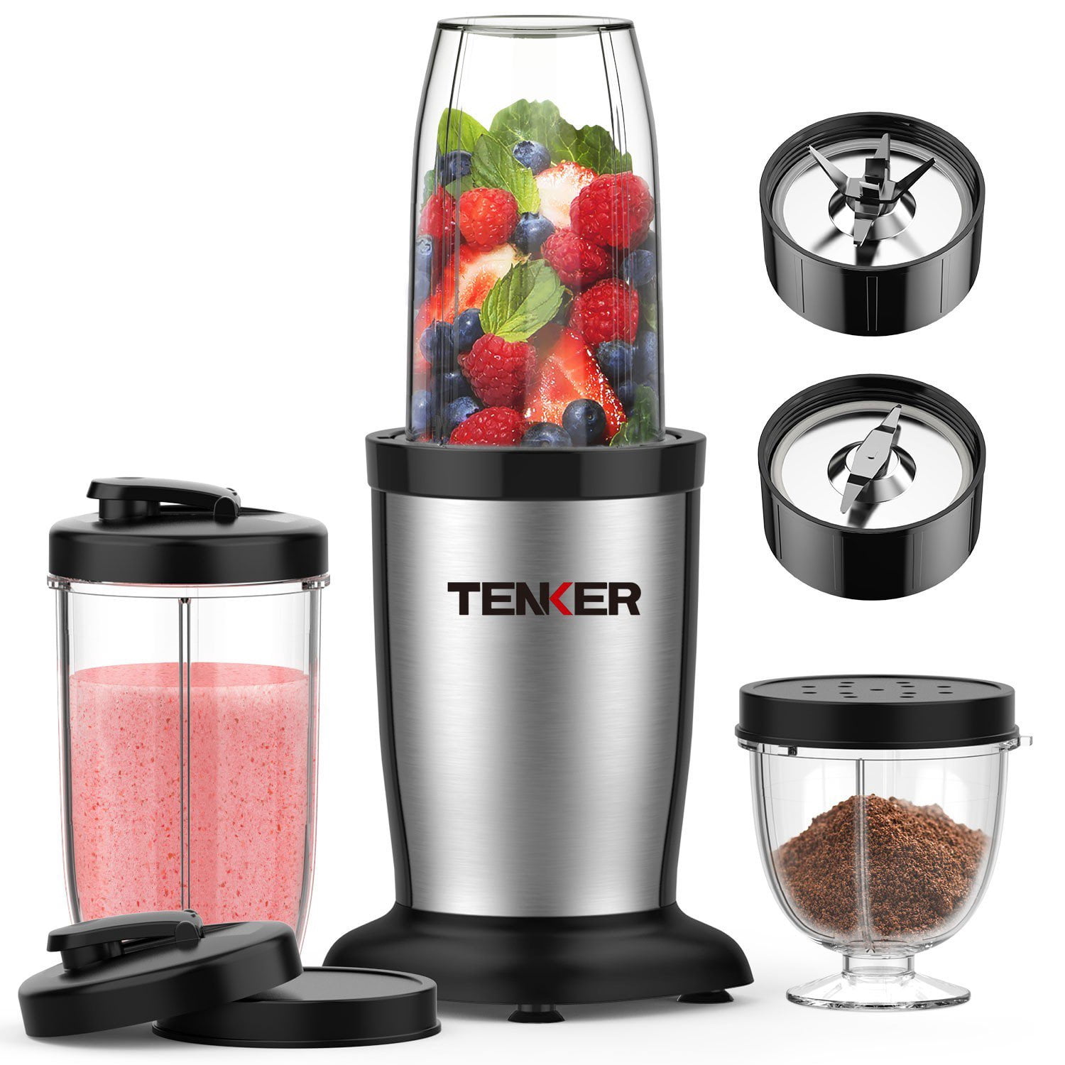 11pcs Personal Blender and Grinder Combo , Smoothie Blender for Shakes, Juices, Youngsters Food, Nutritious Recipe with Brush, Modern Kitchen Appliance,Black