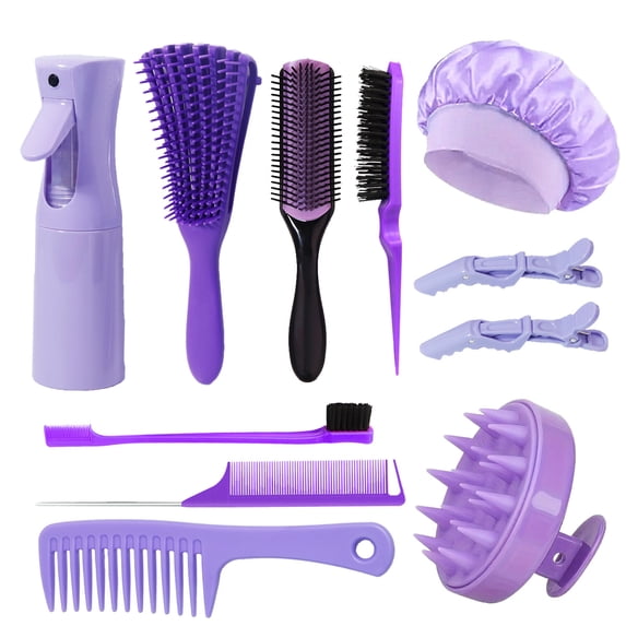 11pcs Professional Hairdressing Tool Set - Anti-Knot Brush, Wide-Tooth Comb, Spray Bottle & Satin Cap - Essential Wig & Real Hair Care Kit for Styling and Maintenance