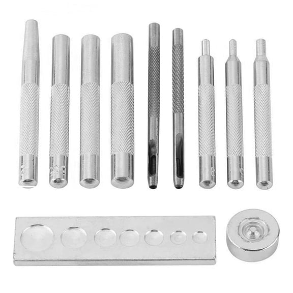 11pcs Punch Tool Snap Kit, Leather Craft Fastener Setter Rivet Setting Round Hole Die Tools for and Install Button (Rivet with Base)