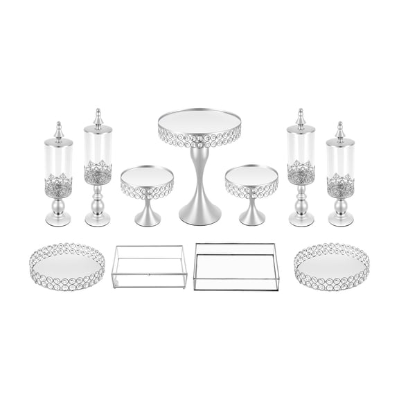 11pcs Silver Crystal Wedding Cake Stand Set, Dessert Plate Metal Cake Stand Wedding Party Cookie Display Tiered Cupcake Holder Food Fruit Donut Plate Serving Tower Tray Platter for Birthday