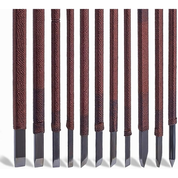 11pcs Stone Carving Tool Chisels Tungsten Steel Stone Wood Carving Engraving Chisels/Knives Kits for Stone Seal GraverBrown