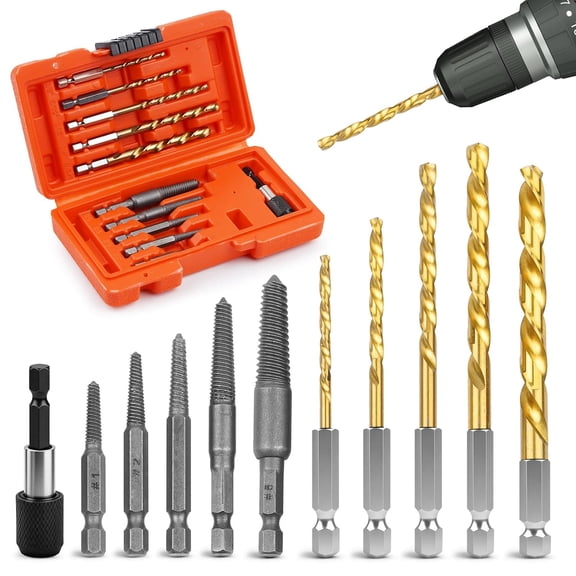 11pcs Stripped Screw Extractor Set and Left Hand Drill Bits - for Easy Out Screw Extractor Set for Removing Broken Bolts, HSS Damaged Screw Extractor Kit with Storage Case Superb
