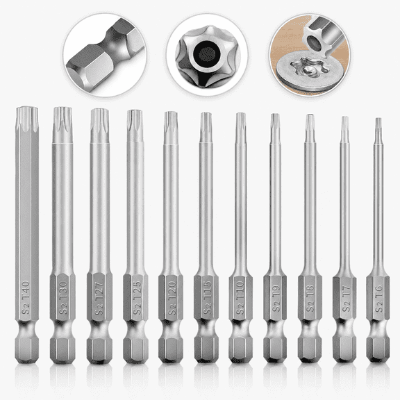 11pcs Torx Bit Set, Tamper Proof Security Torx Bit, Magnetic Impact 6 Point Star Torx Screwdriver Bit Set T6-T40