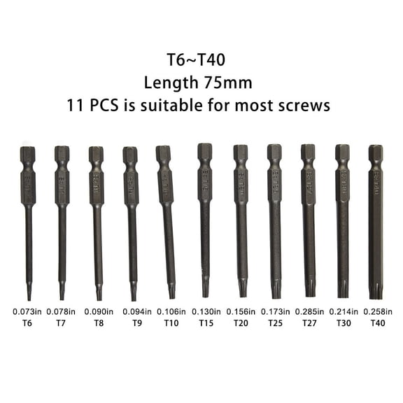 11pcs Torx Screwdriver Bit Set Hex Security Magnetic Head 75MM Extra Long