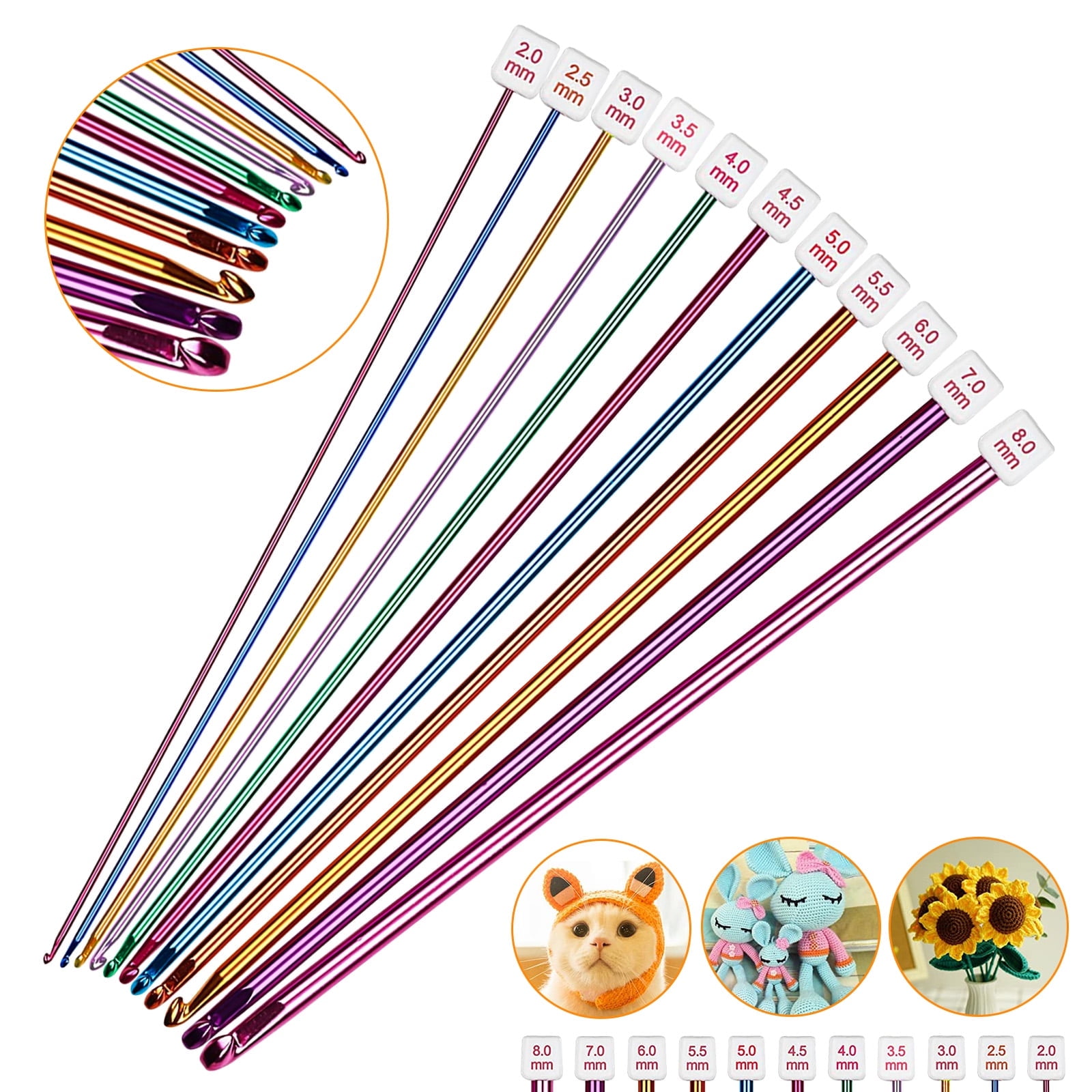 Aeelike Tunisian Crochet Hooks Set - 11 Metal Hooks (2-8mm) & 12 Wood Hooks With Cable (3.5-12mm), Long Smooth Needles For Afghan Stitch, Beginners & Advanced