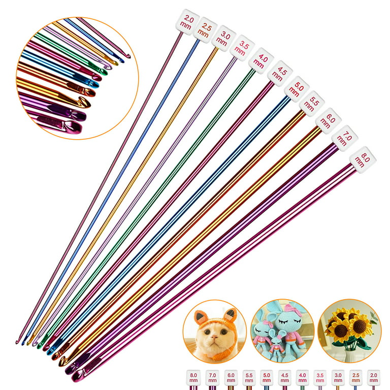 Siaonvr 11pcs 10.6 Aluminum Tunisian Afghan Crochet Hook Knit Needles Set 2-8mm LW, Size: 8.0
