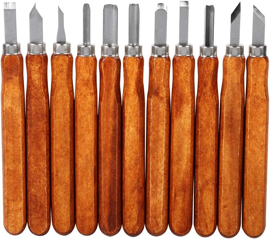 11pcs Wood Carving Knife Set, Carbon Steel Wood Carving Chisel Kit with ...