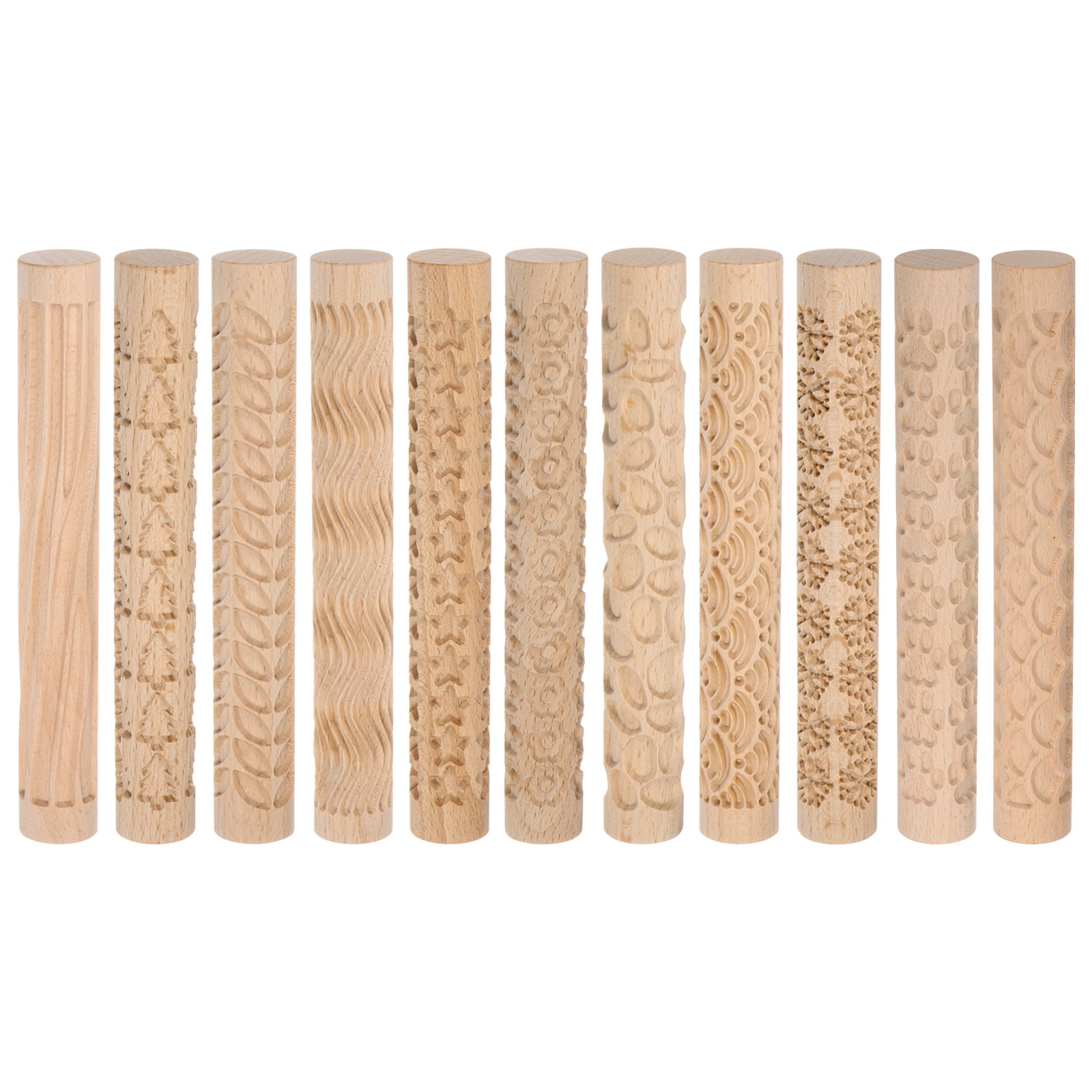 11pcs Wood Clay Roller 15cm Wooden Pottery Tools Wood Grain Texture