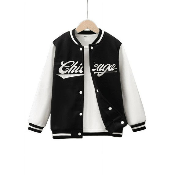 11t Kid Boys Tops 12t Big Boys Fashion CHICAGO Embroidery Color Block Baseball jacket Sizes 7-15