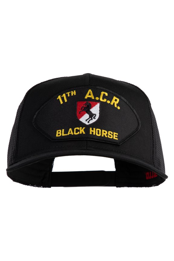 11th A.C.R. Black Horse Patched Solid Cotton Twill Mesh Prostyle Cap - Black OSFM