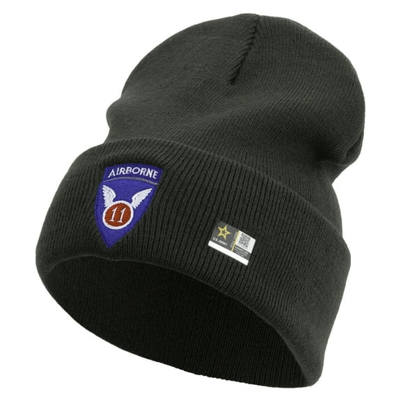 11th Airborne Division Embroidered 12 Inch Long Knitted Beanie - Dk Grey OSFM