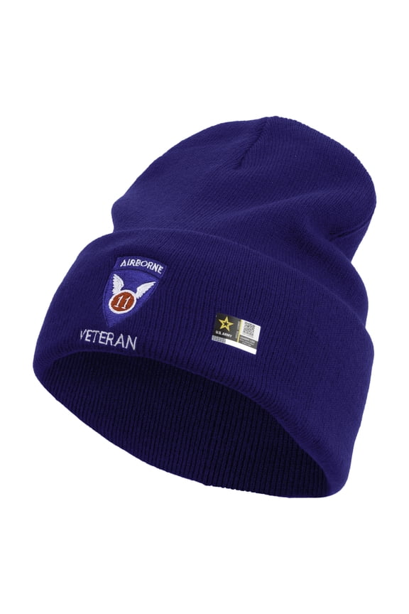 11th Airborne Division Veteran Embroidered 12 Inch Long Knitted Beanie - Royal OSFM