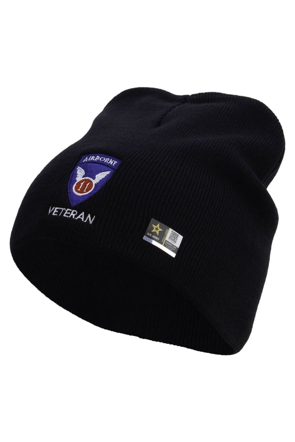 11th Airborne Division Veteran Embroidered 8 Inch Knitted Short Beanie - Navy OSFM