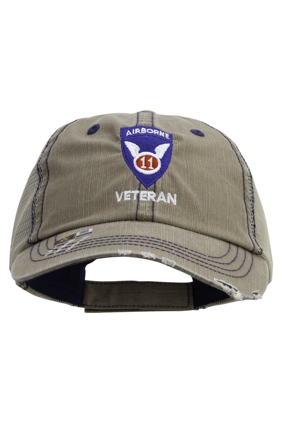 11th Airborne Division Veteran Embroidered Low Profile Special Cotton Mesh Cap - Khaki OSFM