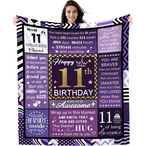 11th Birthday Blanket 11 Years Old Gifts for Girls, 11th Birthday Gift for Daughter Granddaughter Niece Sister Cousin Best Friend Happy Birthday Decorations (11-her)