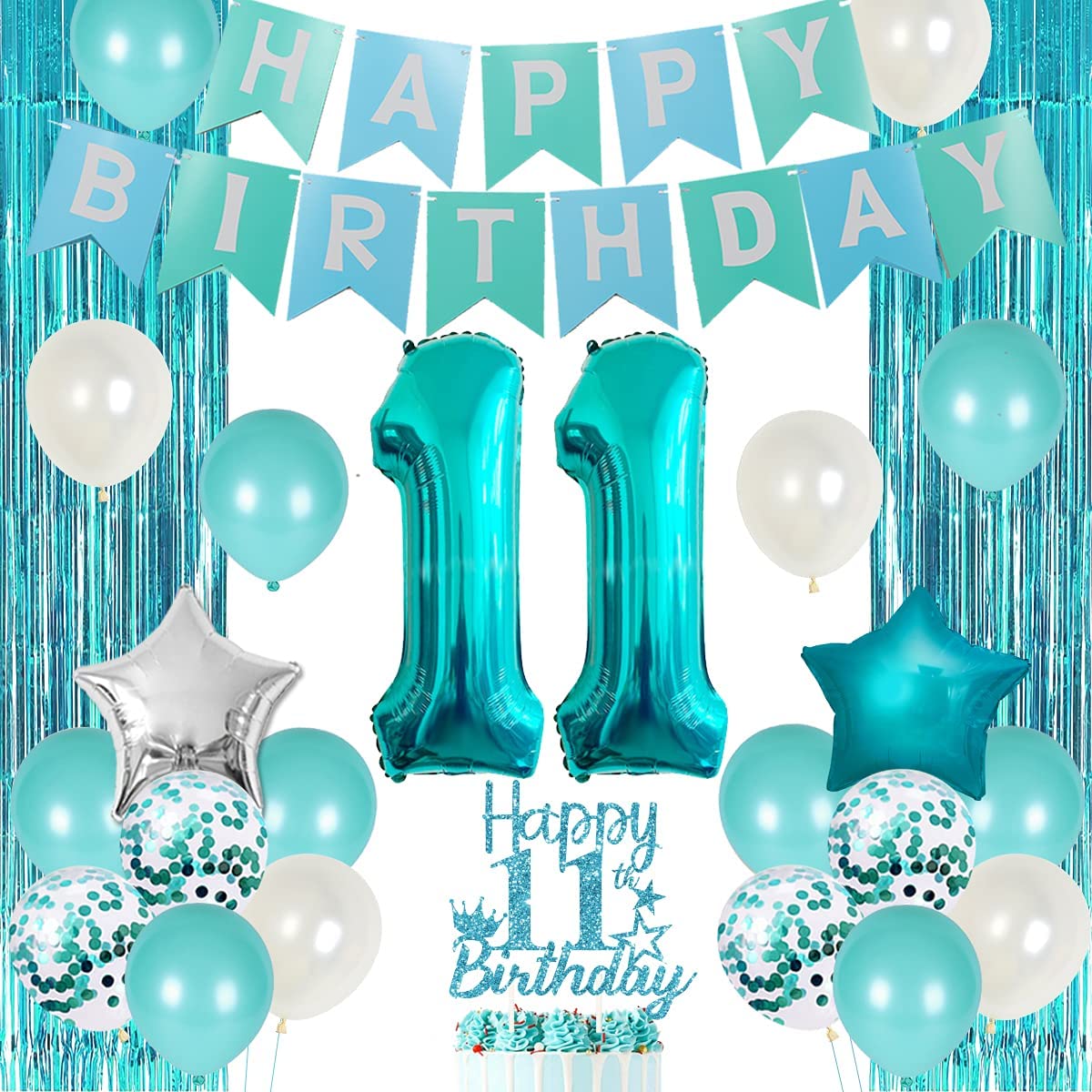 11th Birthday Decorations For Girls Teal Happy 11th Birthday 11th Birthday Decorations For Girls Teal Happy 11th Birthday