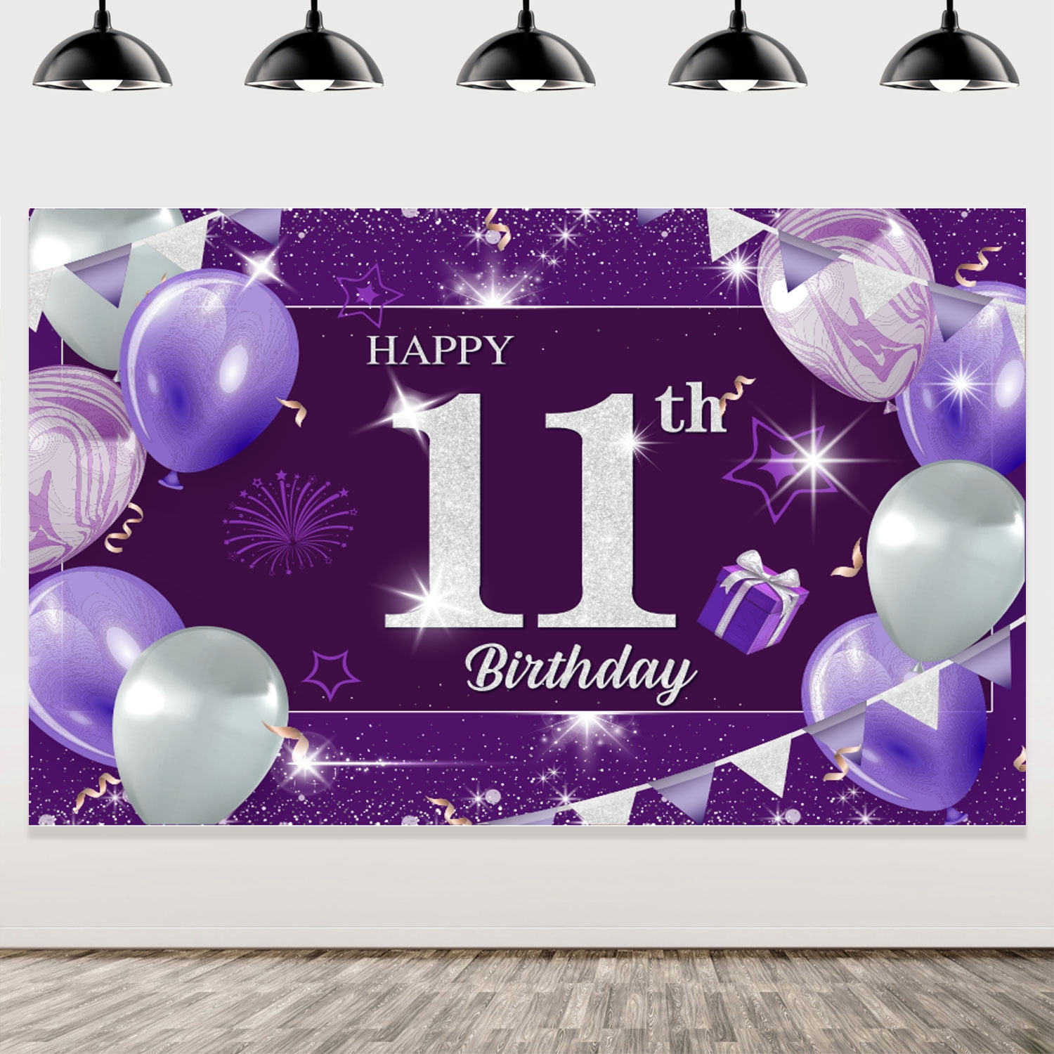 Happy 10th Birthday Banner - Purple Pink Backdrop Sign For Double Digits Party Decor, 72x43 Inch