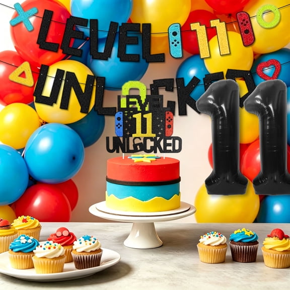 11th Birthday Game Theme Party Decorations Set - Level 11 Unlocked Gaming Party Supplies