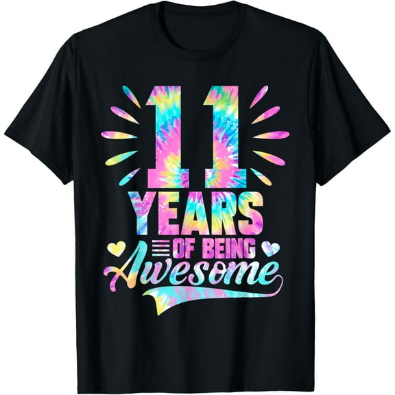 11th Birthday Gift Idea Tie-Dye 11 Year Of Being Awesome T-Shirt mens t shirt，black，women，funny，misfits，men，journey