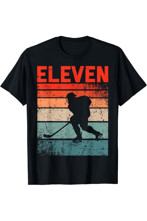 11th Birthday Retro Ice Hockey 11 Years Old Boy Girl T-Shirt