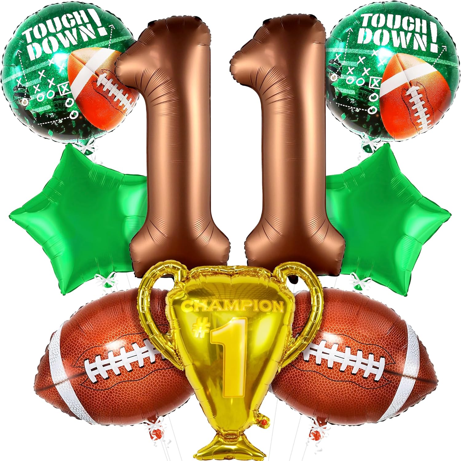 , 11th Football Birthday Balloons - 40 Inch, Brown 11 Balloons