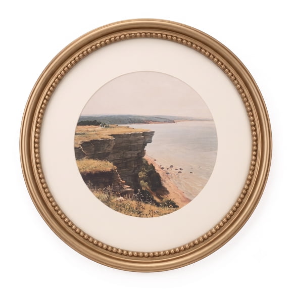 11x11 Decorative Round Picture Frame, Rubbed Champagne Gold Border and Inner Beads Trim, Matted to 8x8, Glass Front