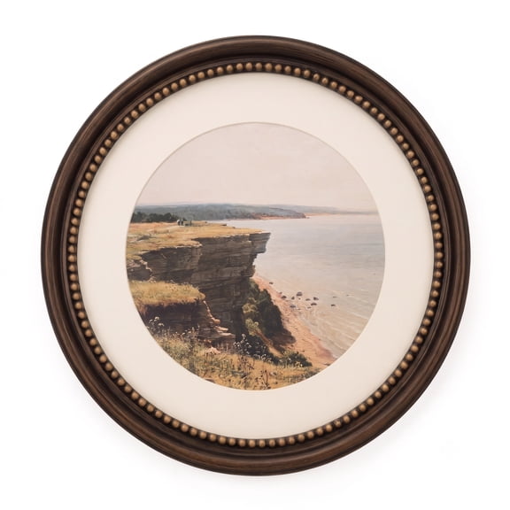 11x11 Decorative Round Wooden Picture Frame, Rubbed Black Bronze Border and Inner Beads Trim, Matted to 8 inch Round, Glass Front, Tabletop or Wall Mount Display