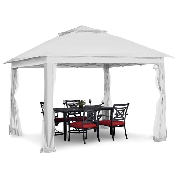 11x11 FT Gazebo Tent, Outdoor Party Tent with Mosquito Netting, Folding Heavy Duty Height Adjustable Canopy for Patio Backyard Garden, White