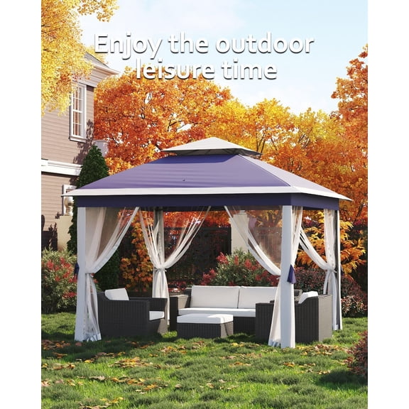 11x11 FT – Outdoor Gazebo Canopy Tent with Mosquito Netting, UV & Water Resistant Patio Shelter, Easy Setup with Mesh Sides, Stakes, Ropes, Sandbags & Storage Bag for Backyard Garden