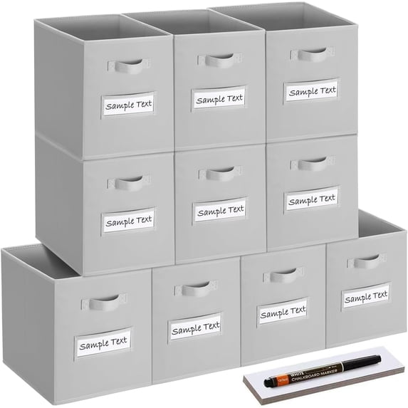 11x11 Foldable Fabric Storage Cube Bins Set of 10 with 10 Label Window ...