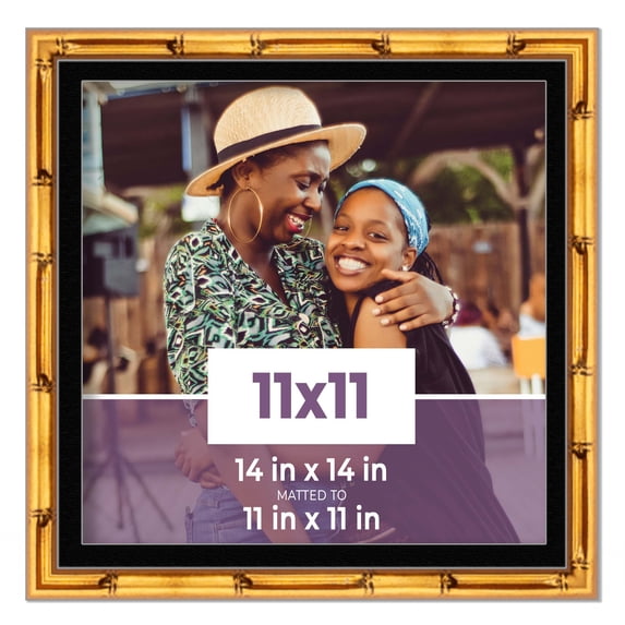 11x11 Frame Gold Bamboo With Black Picture Mat For 11x11 Photo - Gold Bamboo 14x14 Frame To Display