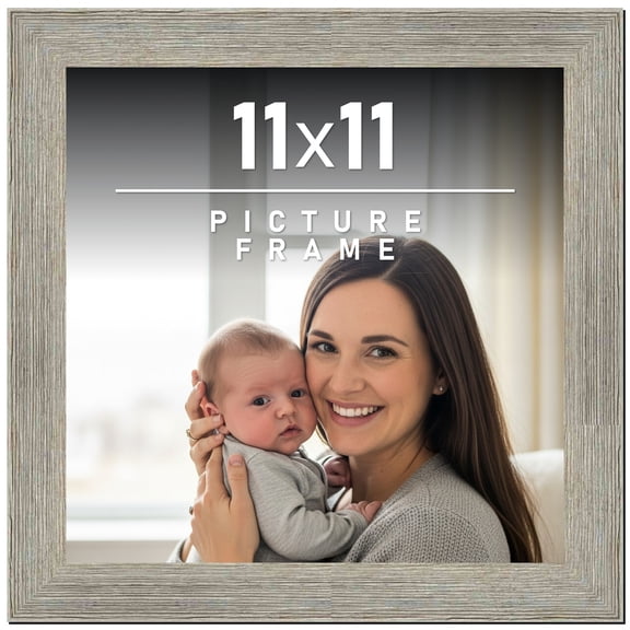 11x11 Frame Gray Barnwood Rustic Solid Wood Picture Frame | 1.5 Inch Moulding Width | Includes UV