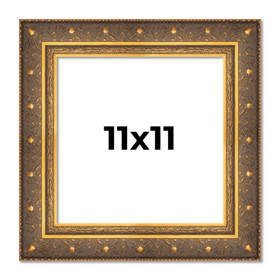 11x11 Frame Vintage Gold Solid Wood Picture Frame | 2.5 Inch Moulding Width | Ornate Bronze Museo