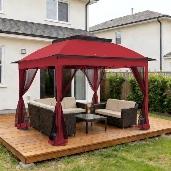 11x11 Pop Up Gazebo with Netting, Outdoor Gazebo, Red | Easy Up Outdoor Canopy Tent for Backyard, Patio & Deck, Screened Tent with Carry Bag, UPF 50+ UV Protection