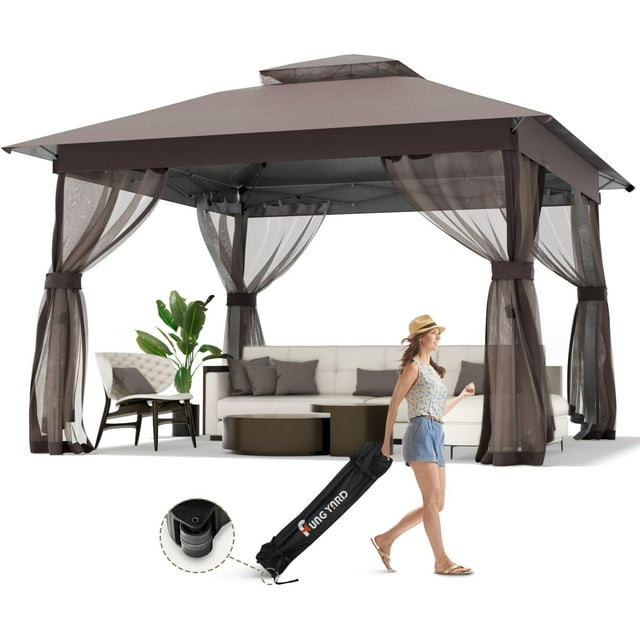 11x11 Pop Up Gazebo with Mosquito Netting and Ventilation Instant