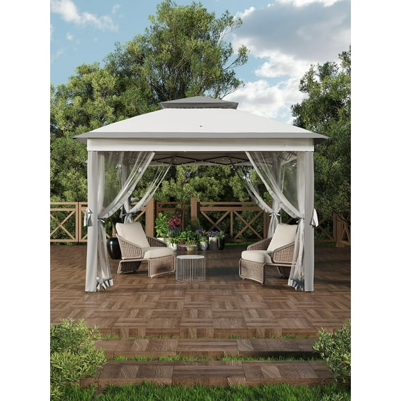 11x11 PopUp Gazebo, Outdoor Canopy Tent, Instant Screened Shelter with Mosquito Netting for Patio, Garden, Backyard, Party, Camping