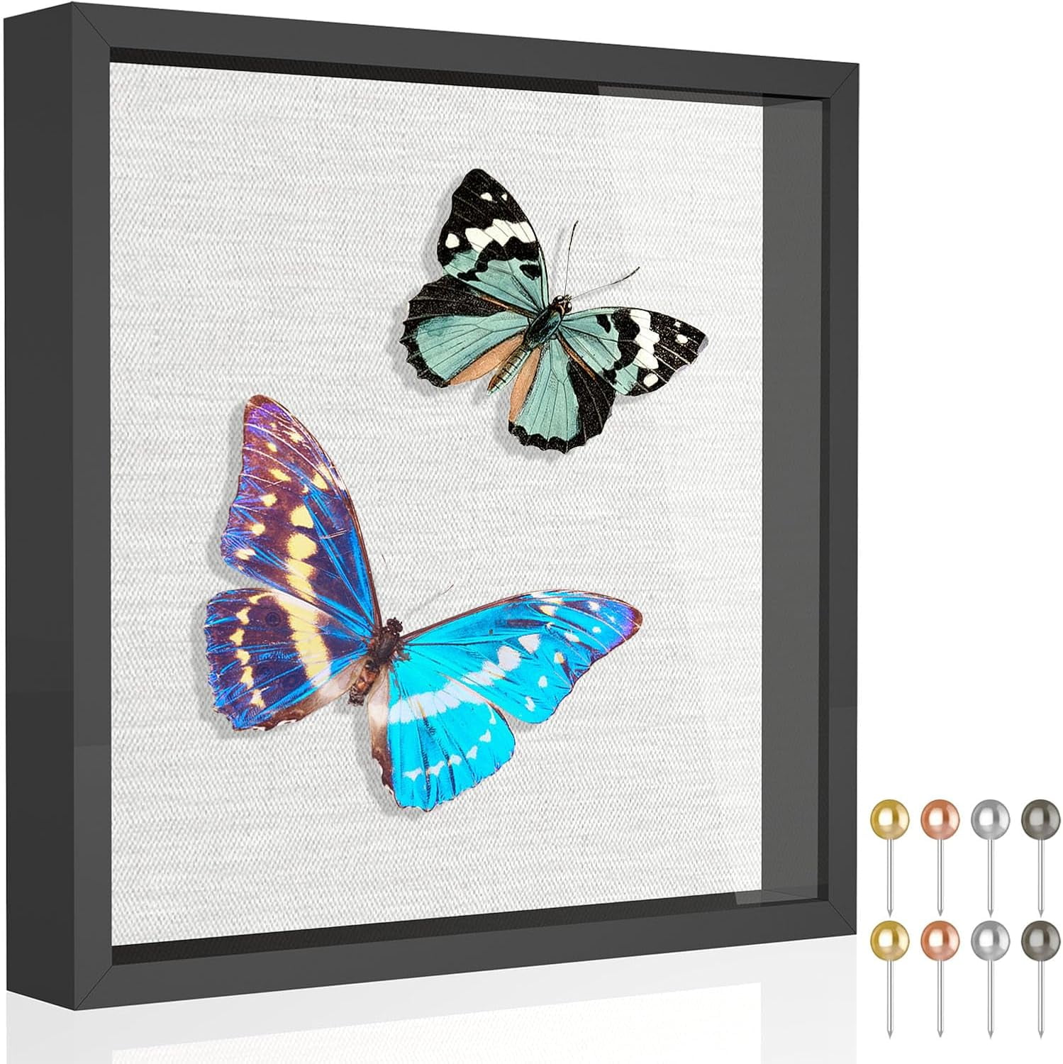 11x11 Shadow Box Frame with Soft Linen Back - Metal Push Pins Included ...