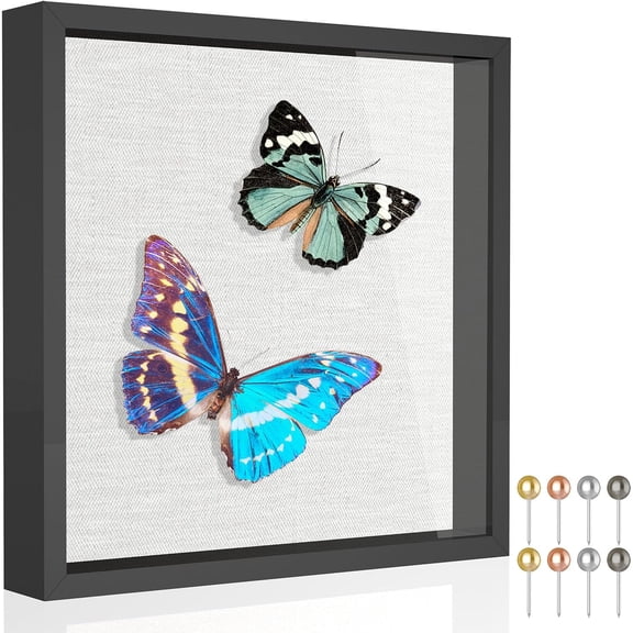 11x11 Shadow Box Frame with Soft Linen Back - Metal Push Pins Included, Memory Box Display Case for Memorabilia Flower Awards Medals Wedding Photos, Black