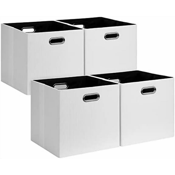 11x11 Storage Cubes, Collapsible Storage Bins with Dual Handles, Fabric Foldable Storage Boxes Basket for Closet Shelf Cabinet Bookcase Organization, Set of 4, White
