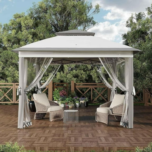 11x11FT Pop Up Canopy Tent with Mosquito Net,Waterproof & UV Resistant Outdoor Gazebo Canopy , Easy Setup Shelter for Patio,Backyard,Garden, and Events